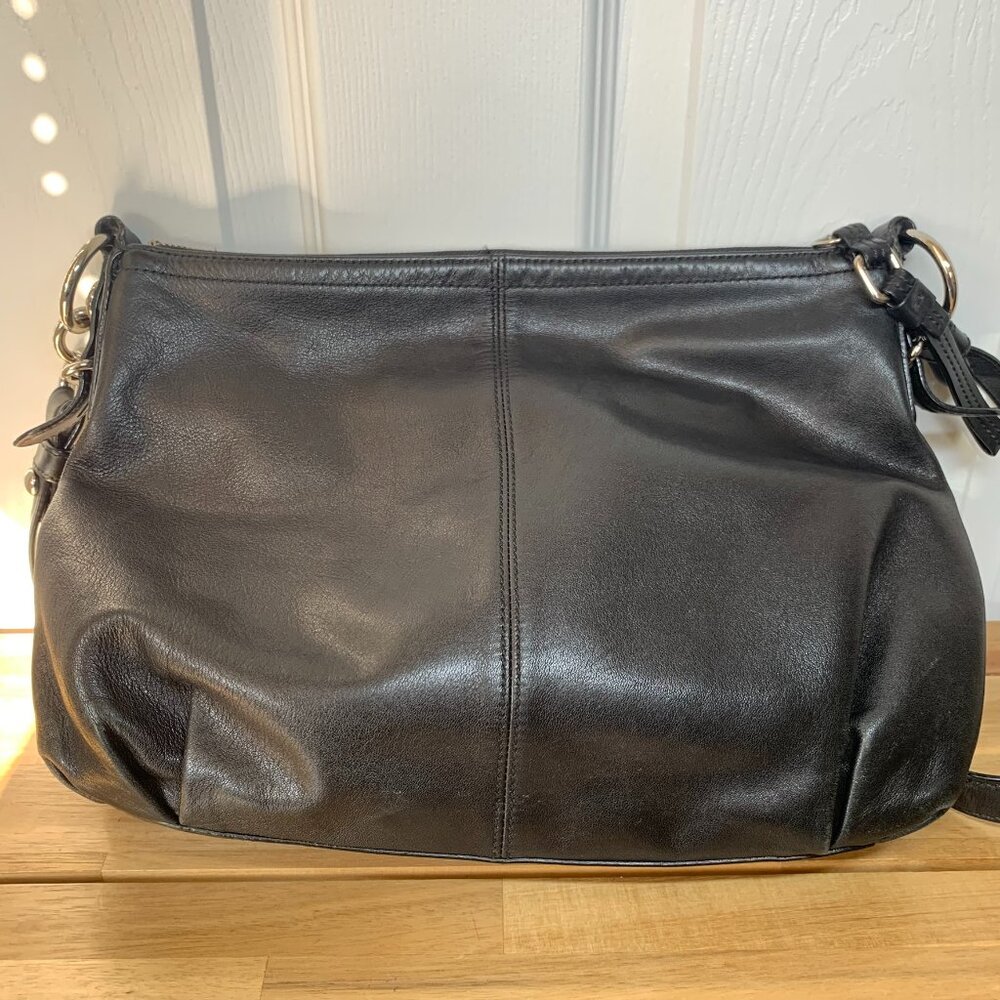 Coach Mia Satchel 15729 Black Leather with Purple Lining